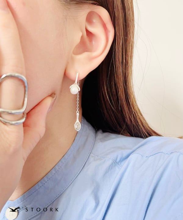 s925 Pearl Zircon Long Pierce - stoork