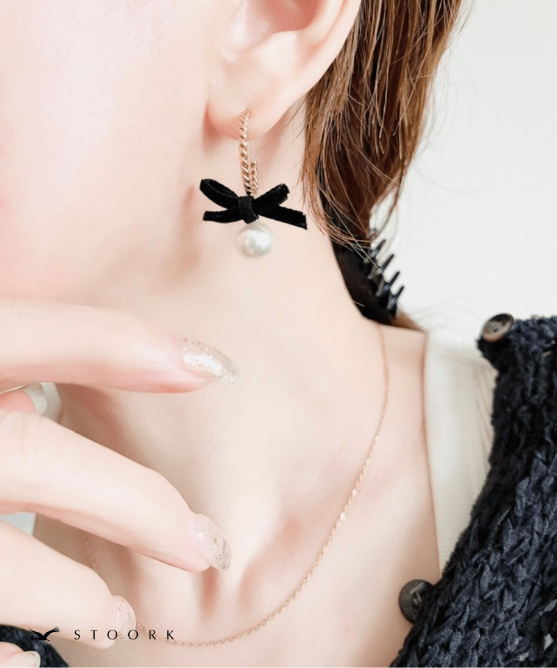 Velvet Ribbon & Pearl Hoop Pierce - stoork