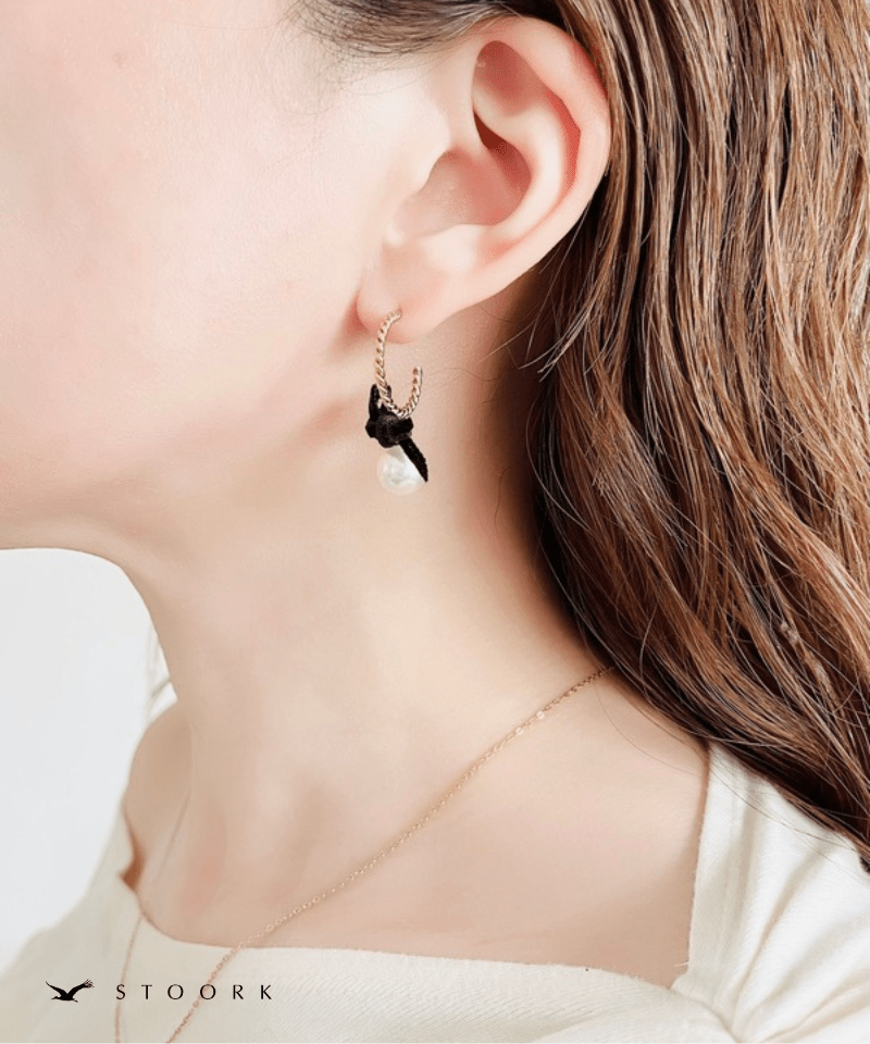 Velvet Ribbon & Pearl Hoop Pierce - stoork