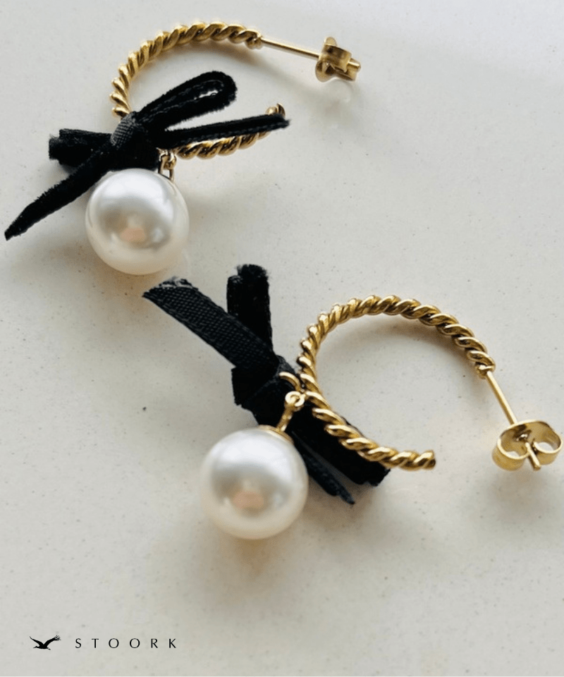 Velvet Ribbon & Pearl Hoop Pierce - stoork