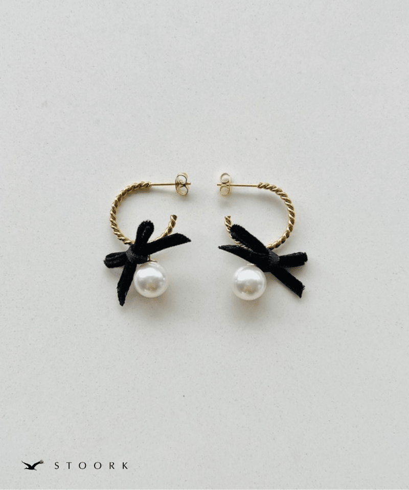 Velvet Ribbon & Pearl Hoop Pierce - stoork