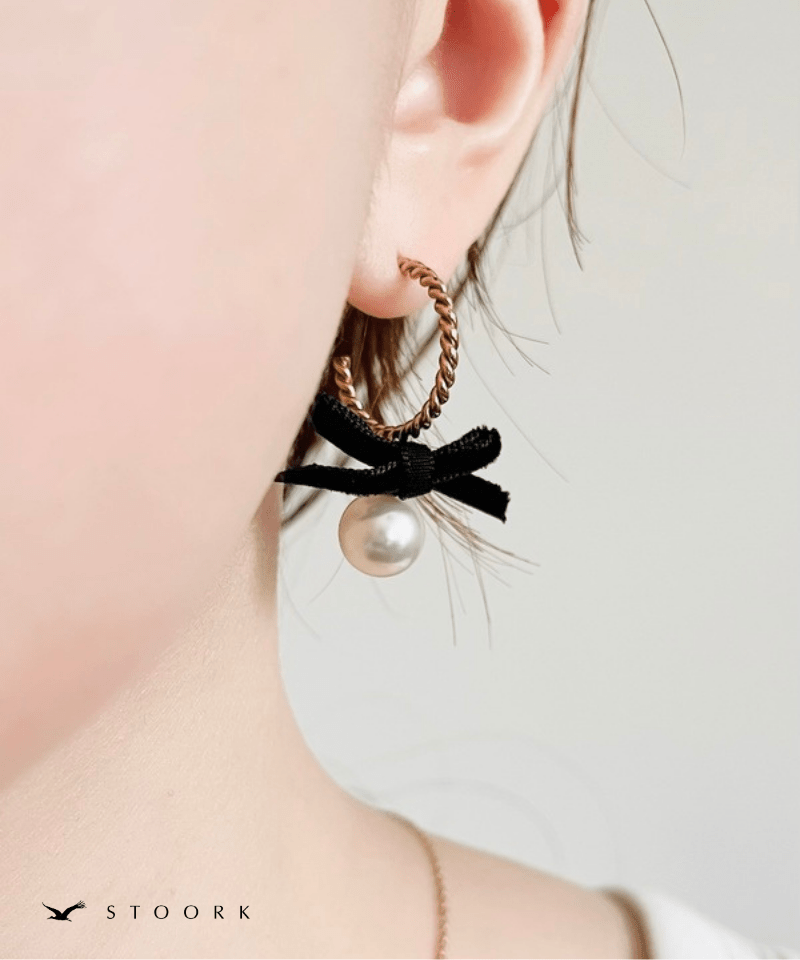 Velvet Ribbon & Pearl Hoop Pierce - stoork