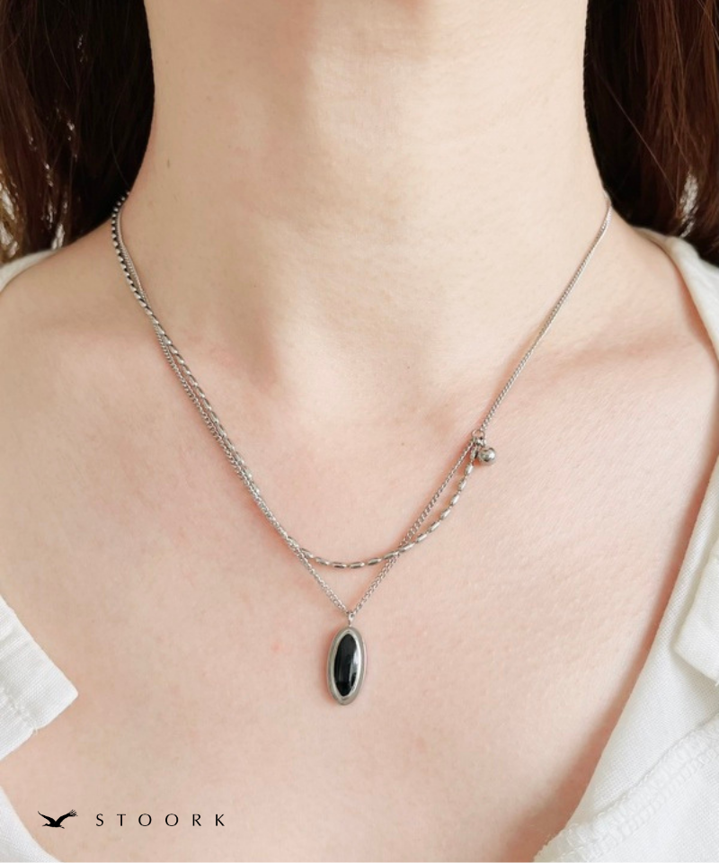 Black Stone Double Chain Necklace