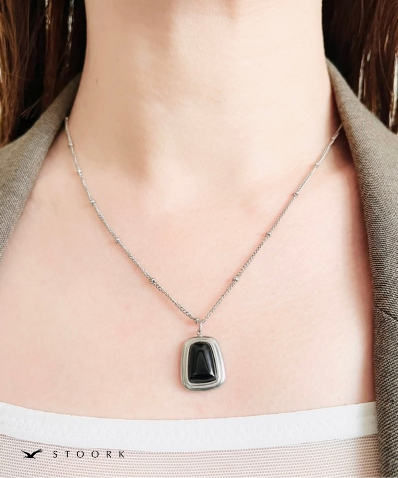 Square Black Stone Necklace