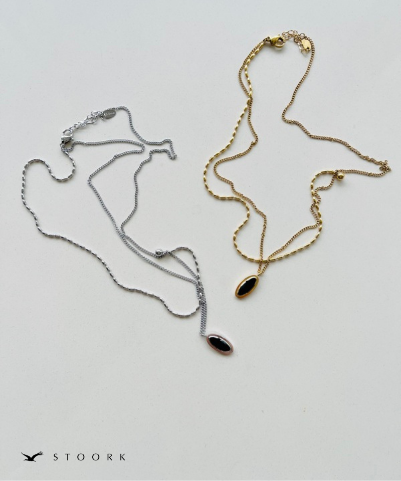 Black Stone Double Chain Necklace