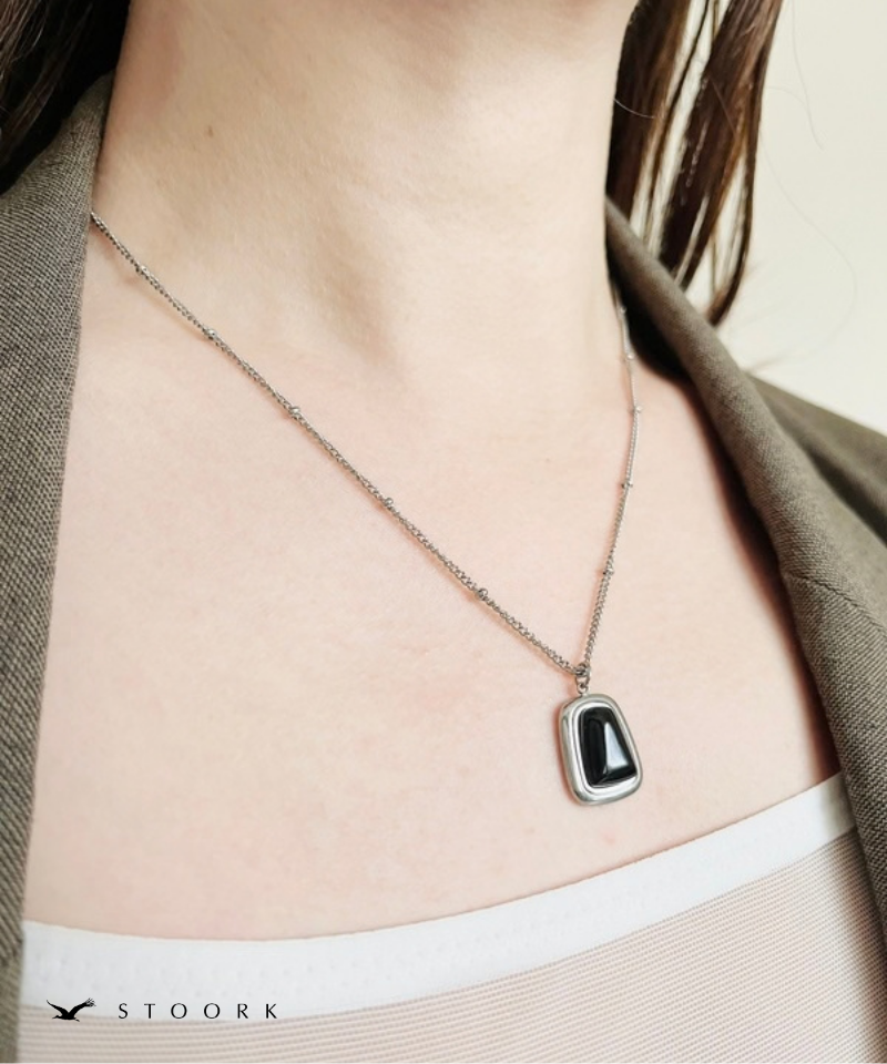 Square Black Stone Necklace