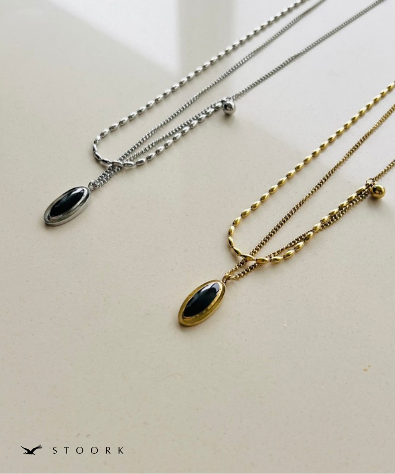 Black Stone Double Chain Necklace