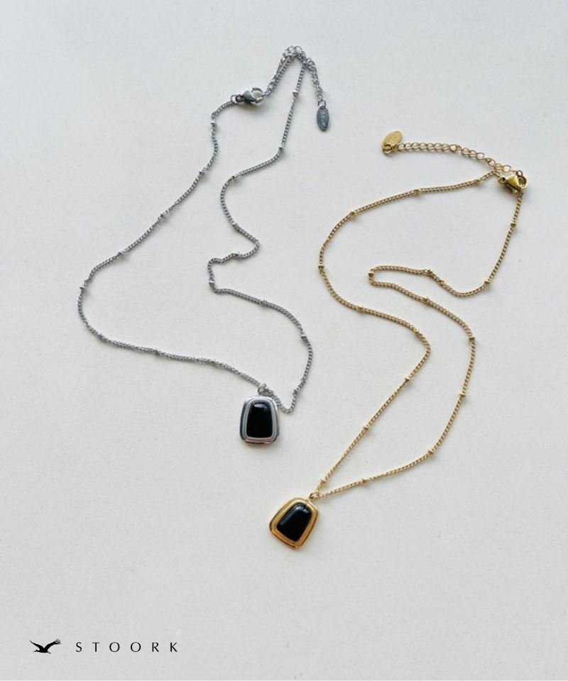 Square Black Stone Necklace
