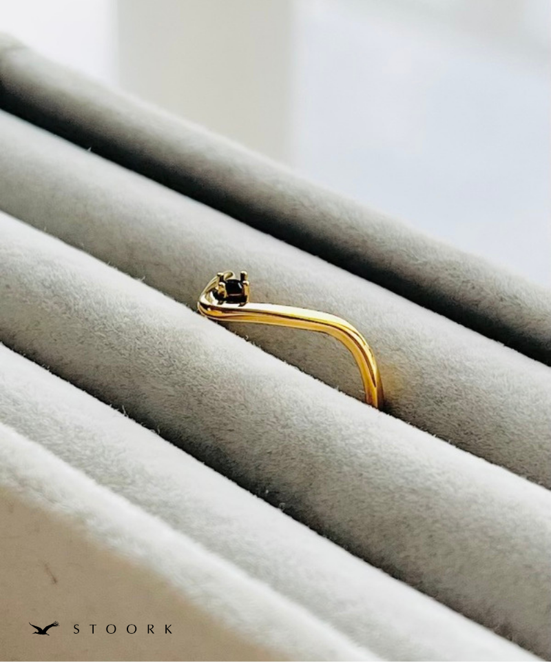 V-Line Black Stone Ring