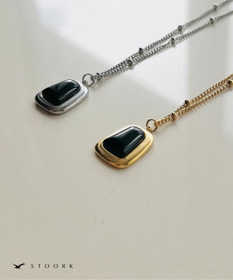 Square Black Stone Necklace
