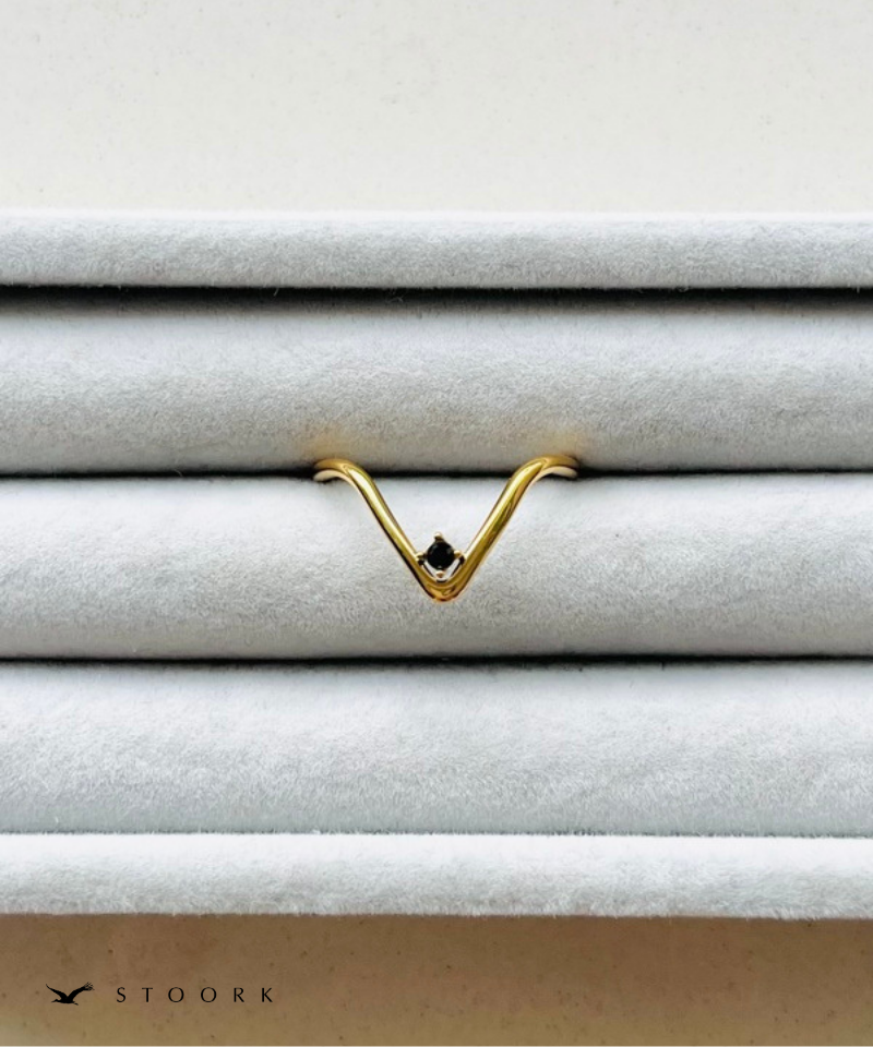 V-Line Black Stone Ring