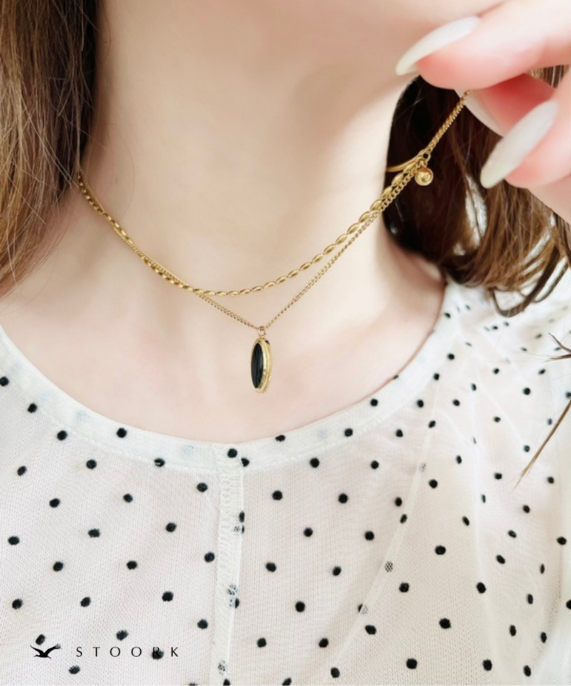 Black Stone Double Chain Necklace