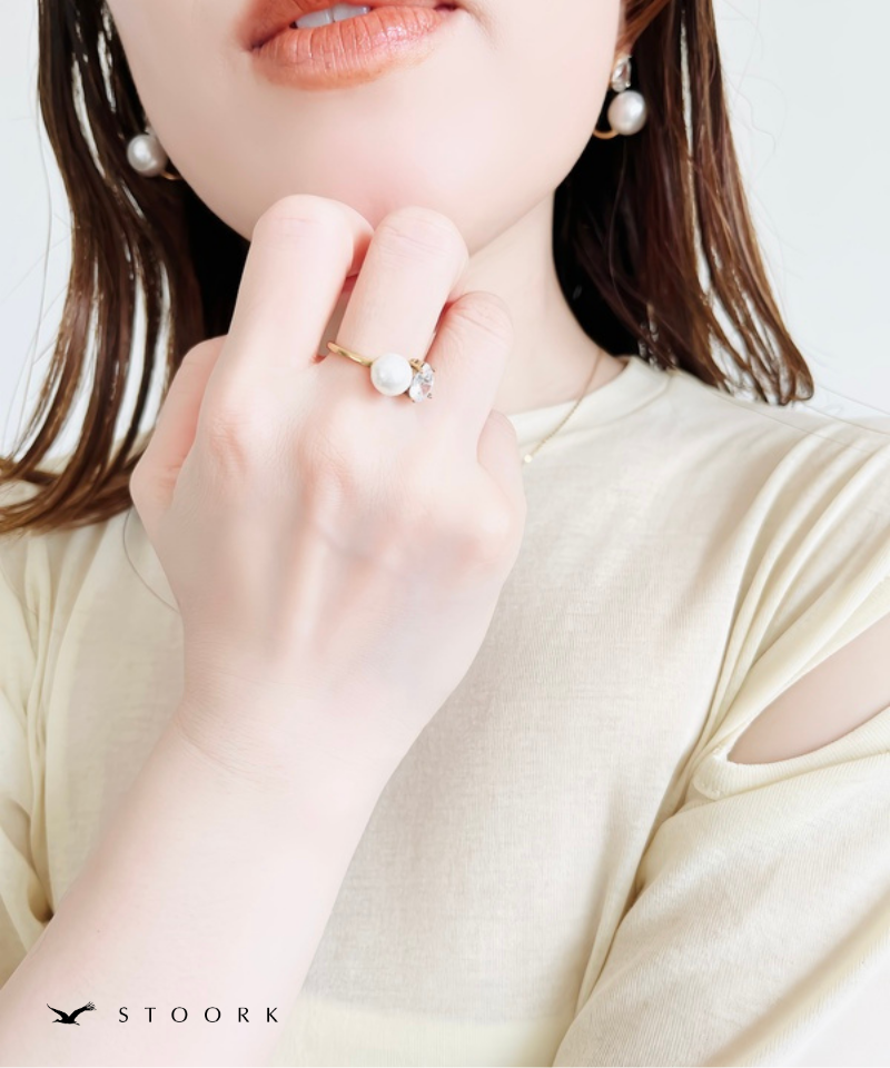 Drop Stone Pearl Ring