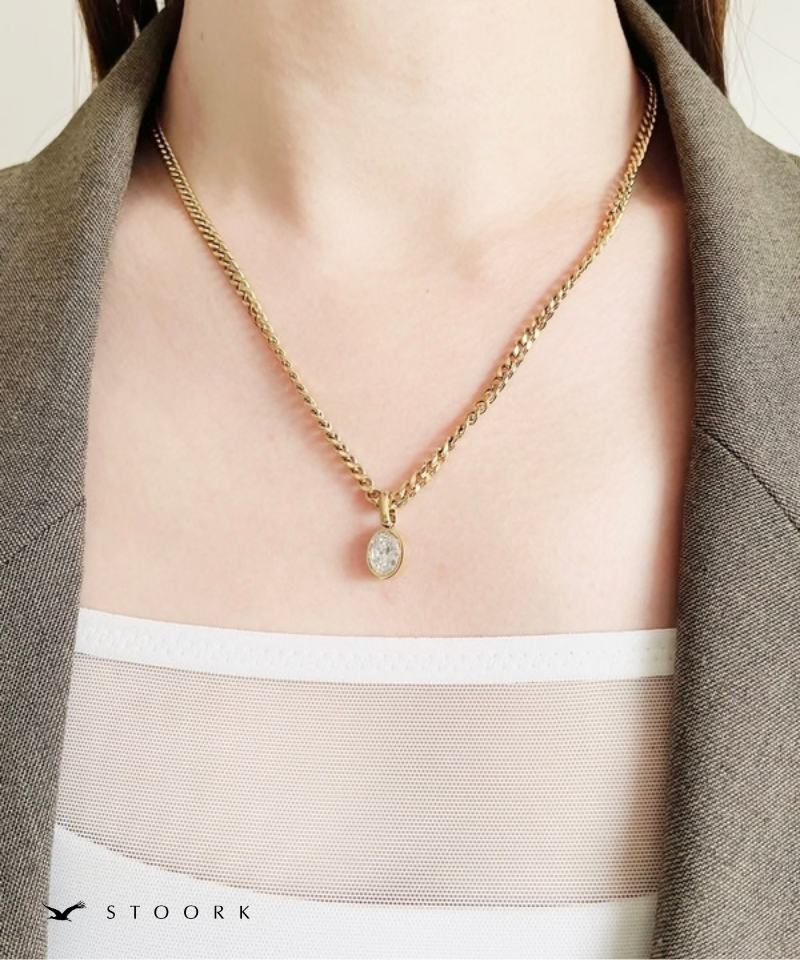 Oval Zirconia Chain Necklace