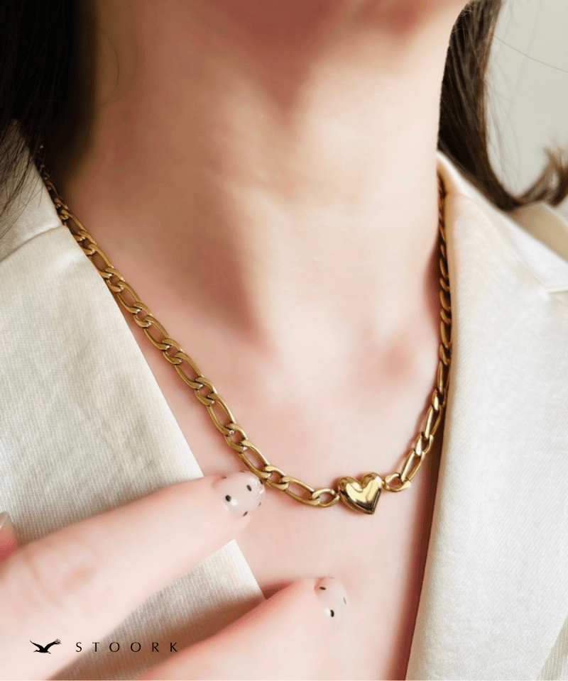 316L Heart Figaro Chain Necklace - stoork