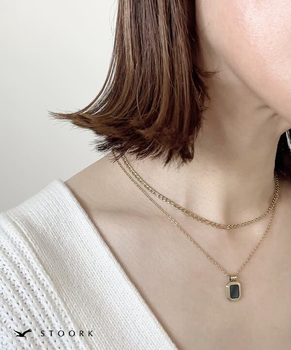 【再入荷】316L Rectangle Double Necklace - stoork