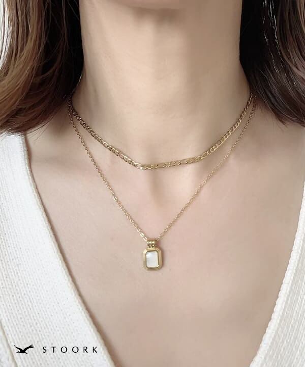 【再入荷】316L Rectangle Double Necklace - stoork