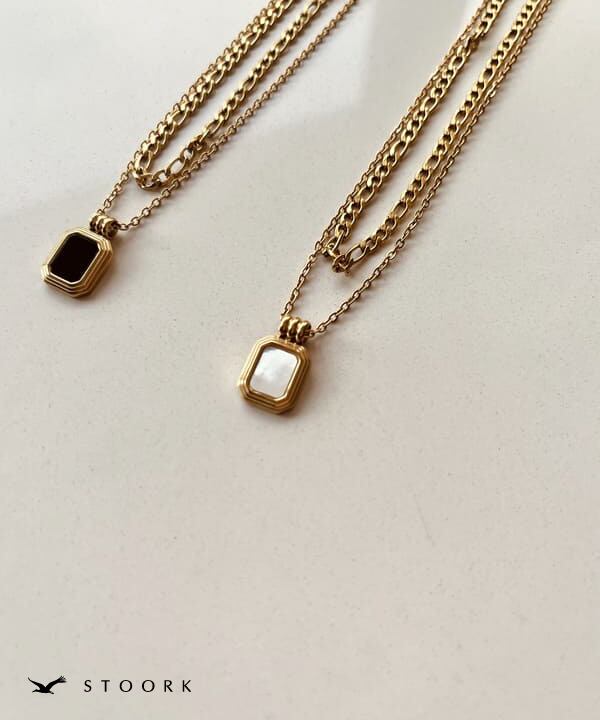 【再入荷】316L Rectangle Double Necklace - stoork