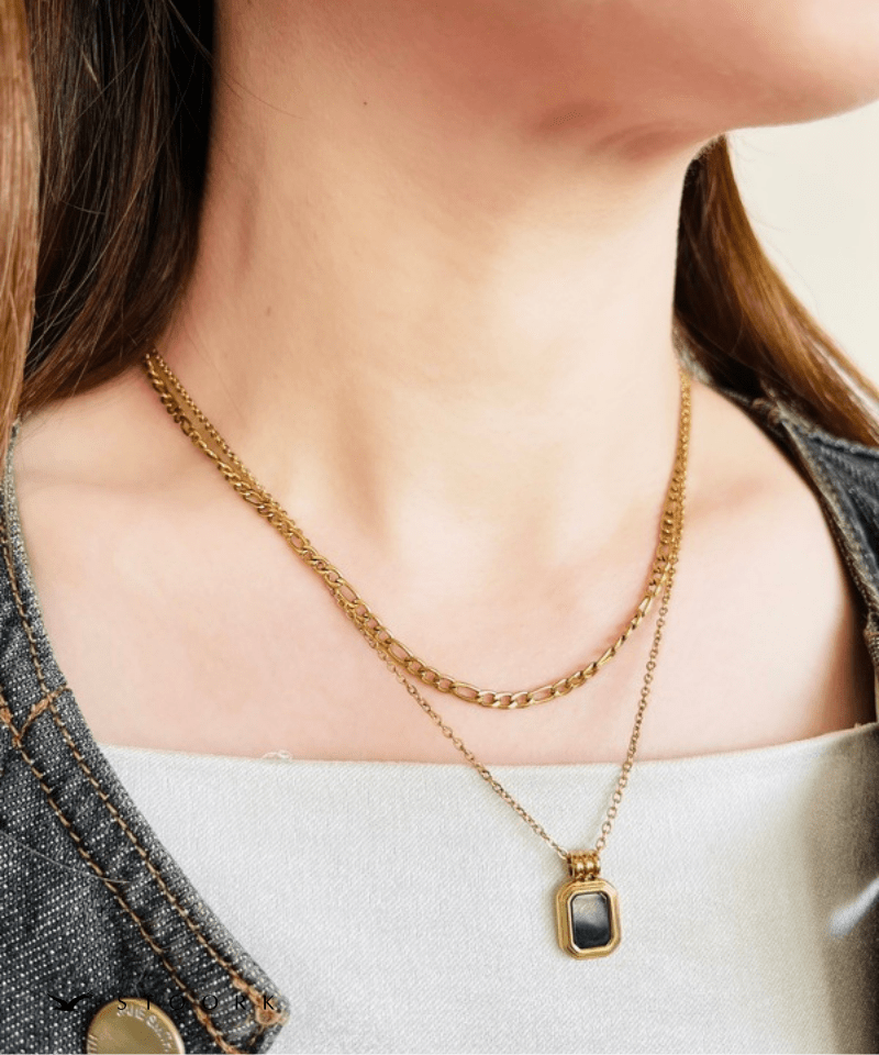 【再入荷】316L Rectangle Double Necklace - stoork