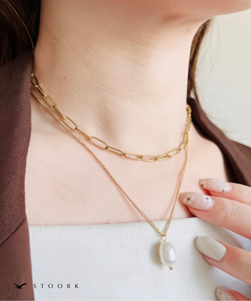 Dual Chain Pearl Necklace