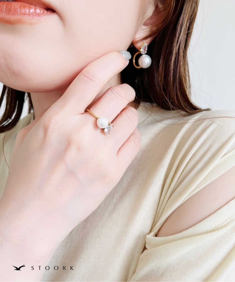 Drop Stone Pearl Ring