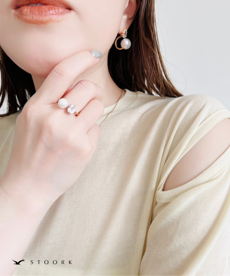 Drop Stone Pearl Ring
