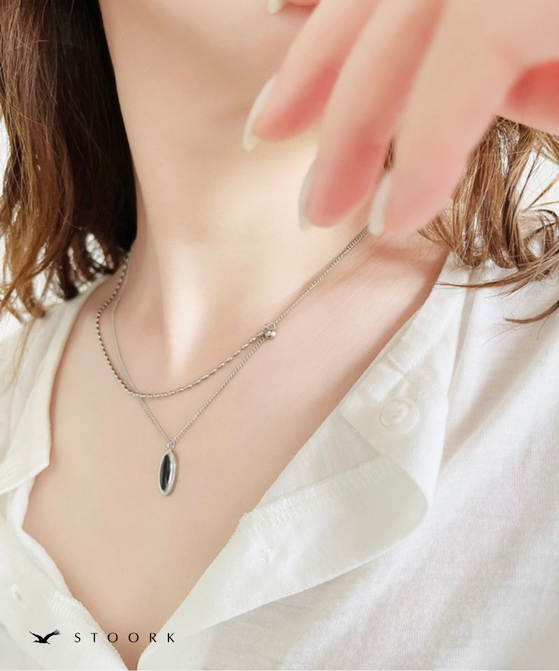 Black Stone Double Chain Necklace