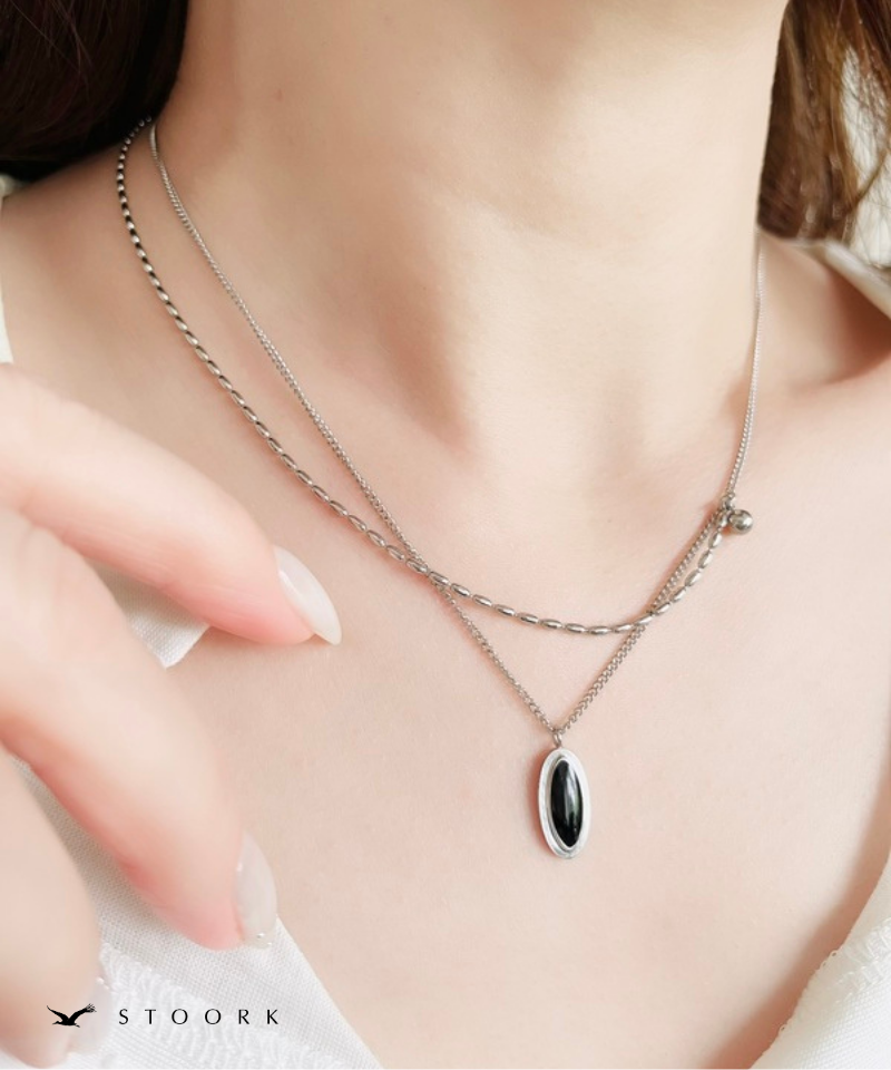 Black Stone Double Chain Necklace