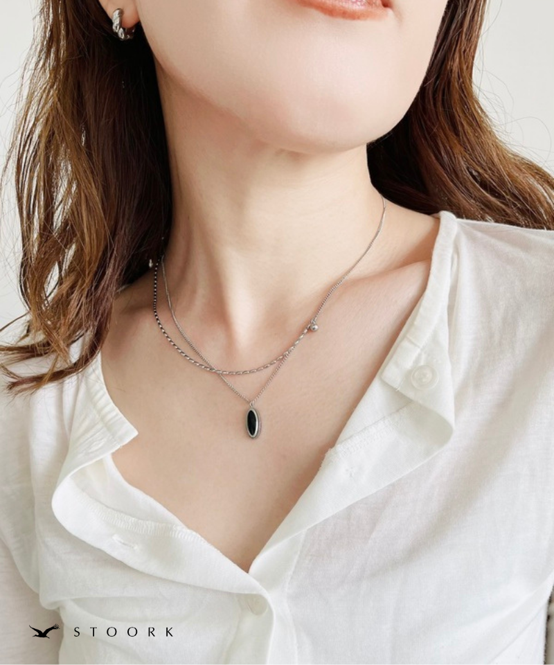 Black Stone Double Chain Necklace