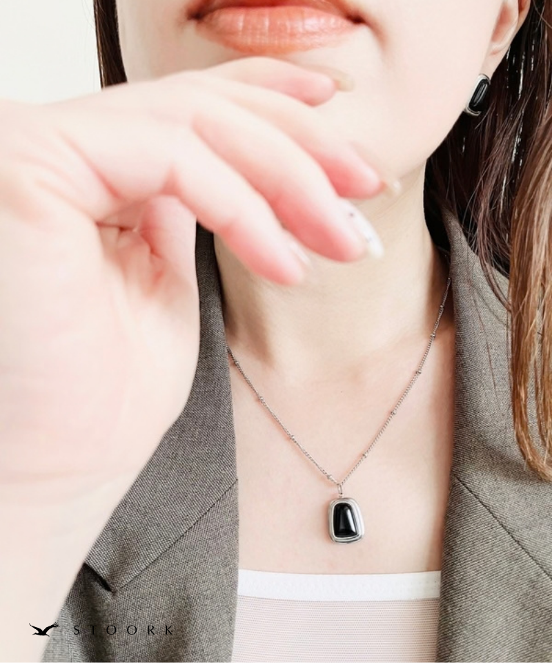 Square Black Stone Necklace