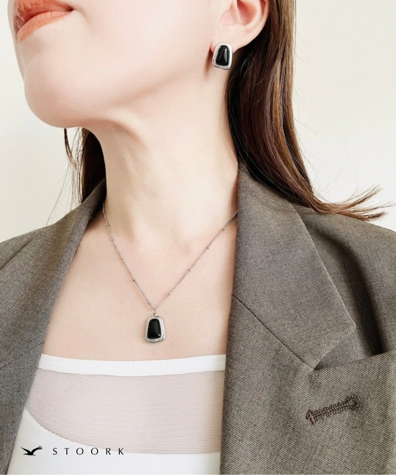 Square Black Stone Necklace