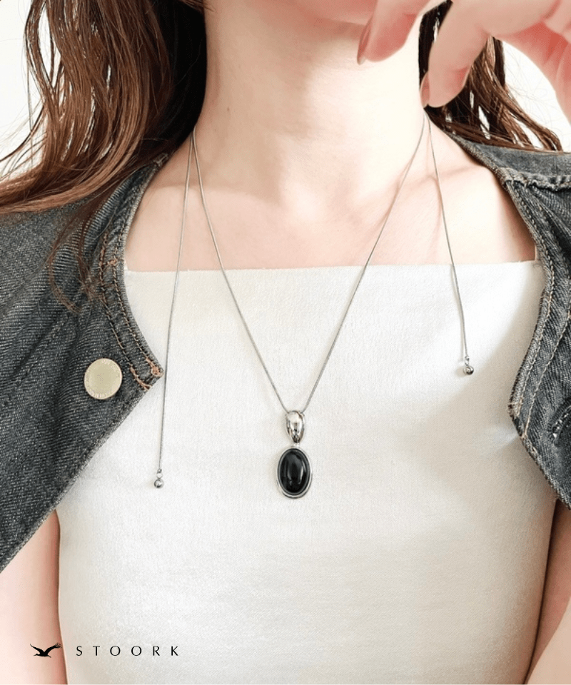 Black Oval Slider Necklace - stoork