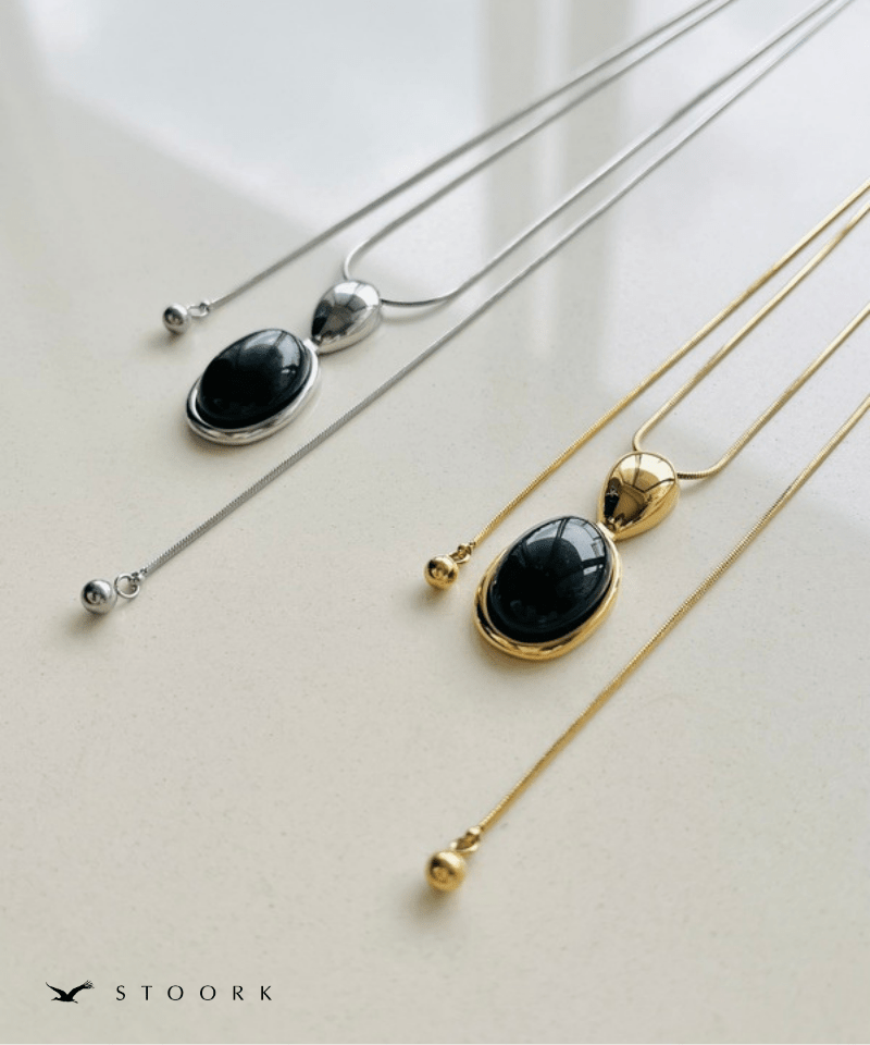 Black Oval Slider Necklace - stoork