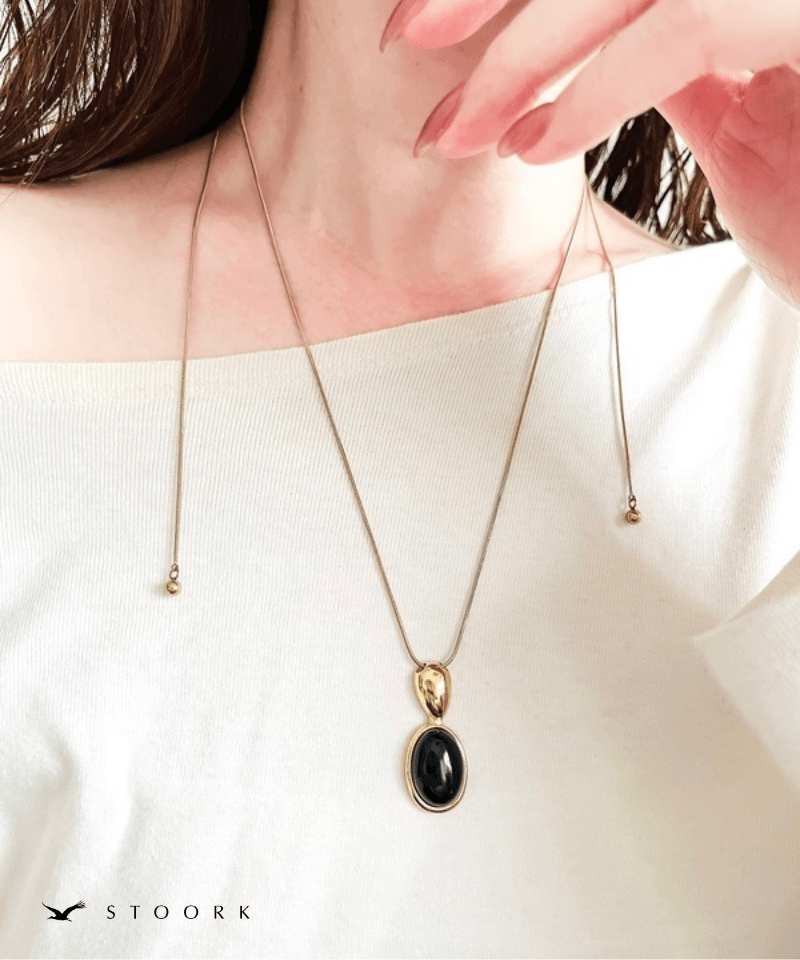 Black Oval Slider Necklace - stoork
