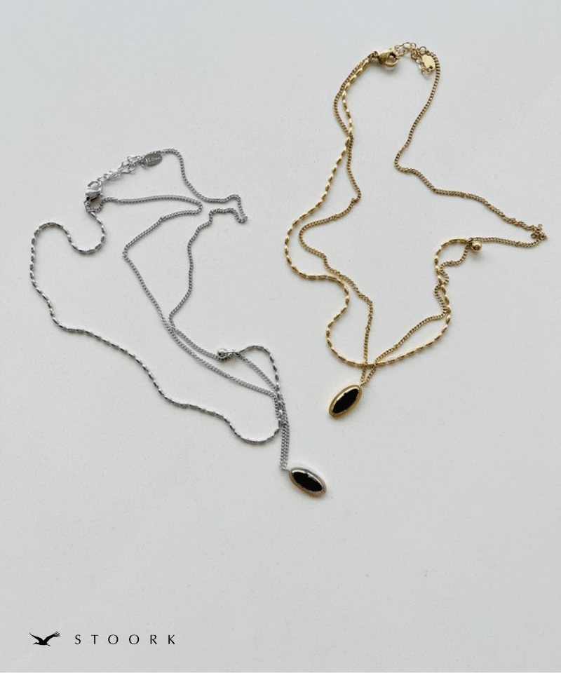 Black Stone Double Chain Necklace - stoork