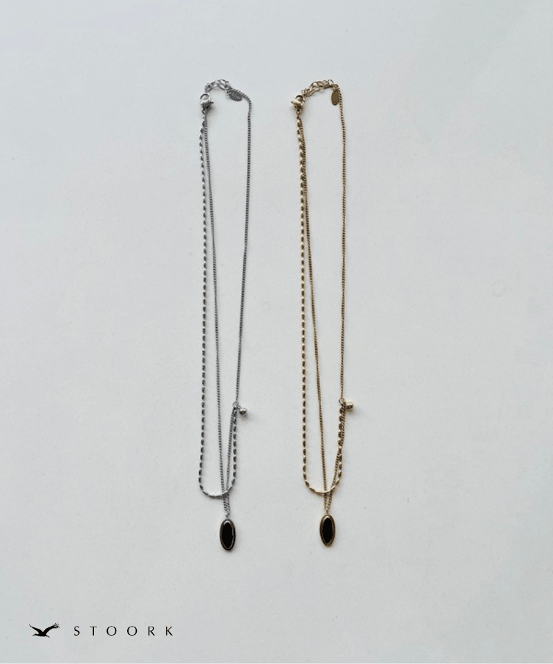 Black Stone Double Chain Necklace - stoork