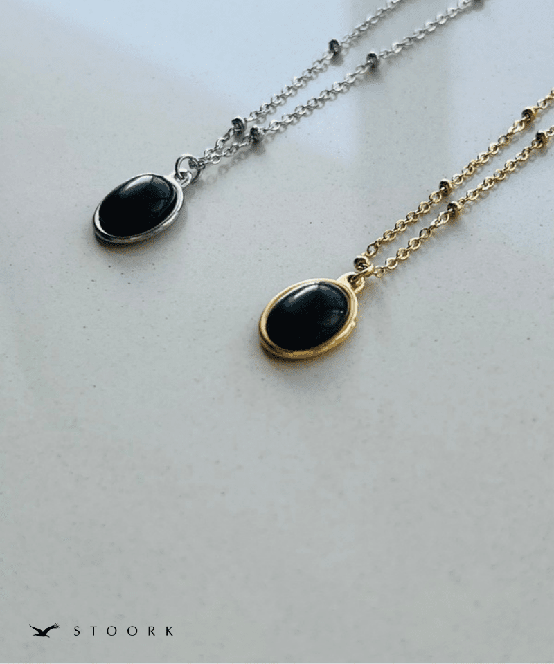 Black Stone Station Necklace - stoork