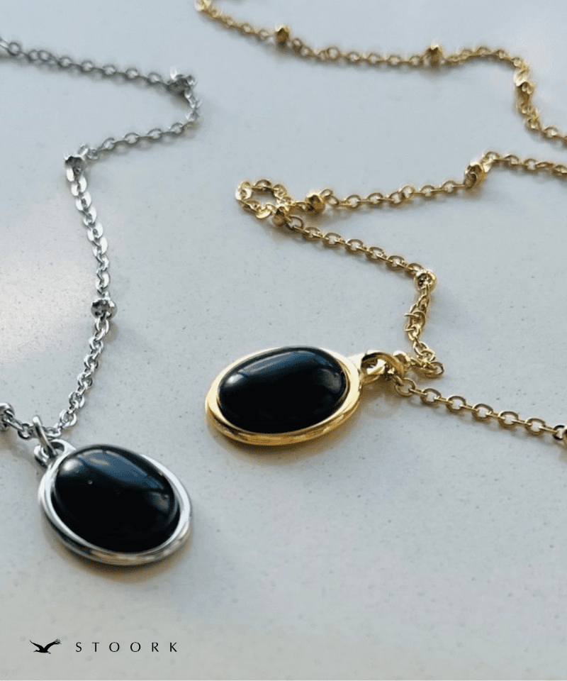 Black Stone Station Necklace - stoork