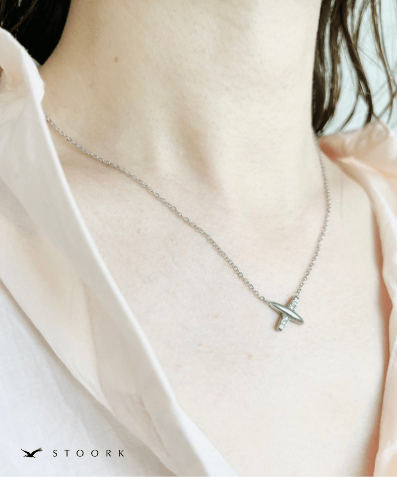Cross Line Zircon Necklace - stoork