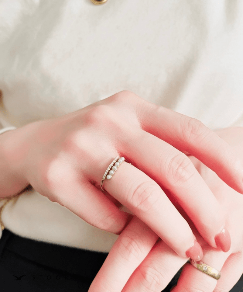 Layered Pearl Line Ring - stoork