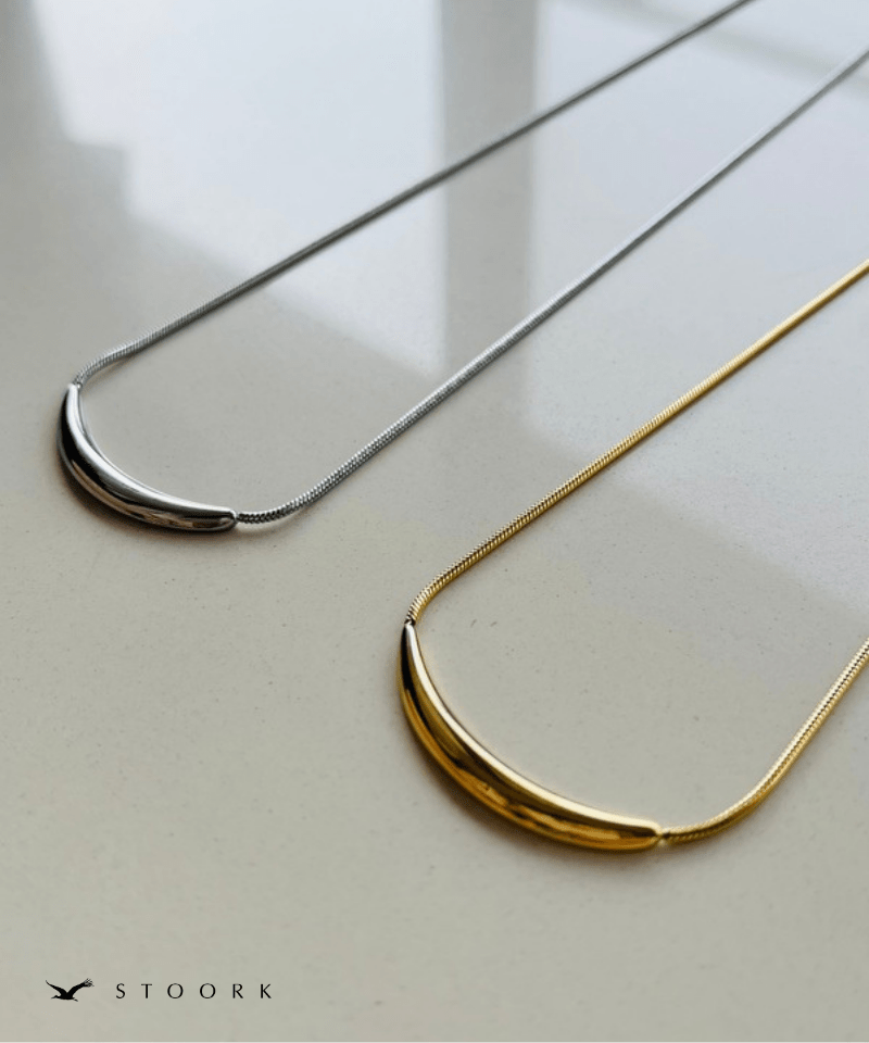 Metal Curve Bar Long Necklace - stoork