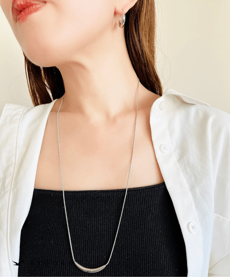 Metal Curve Bar Long Necklace - stoork