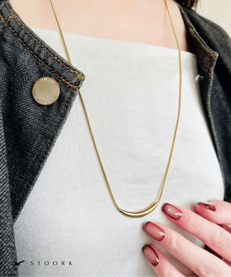 Metal Curve Bar Long Necklace - stoork