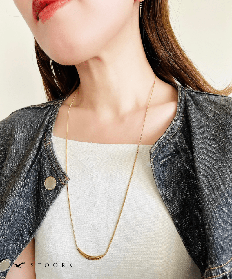 Metal Curve Bar Long Necklace - stoork
