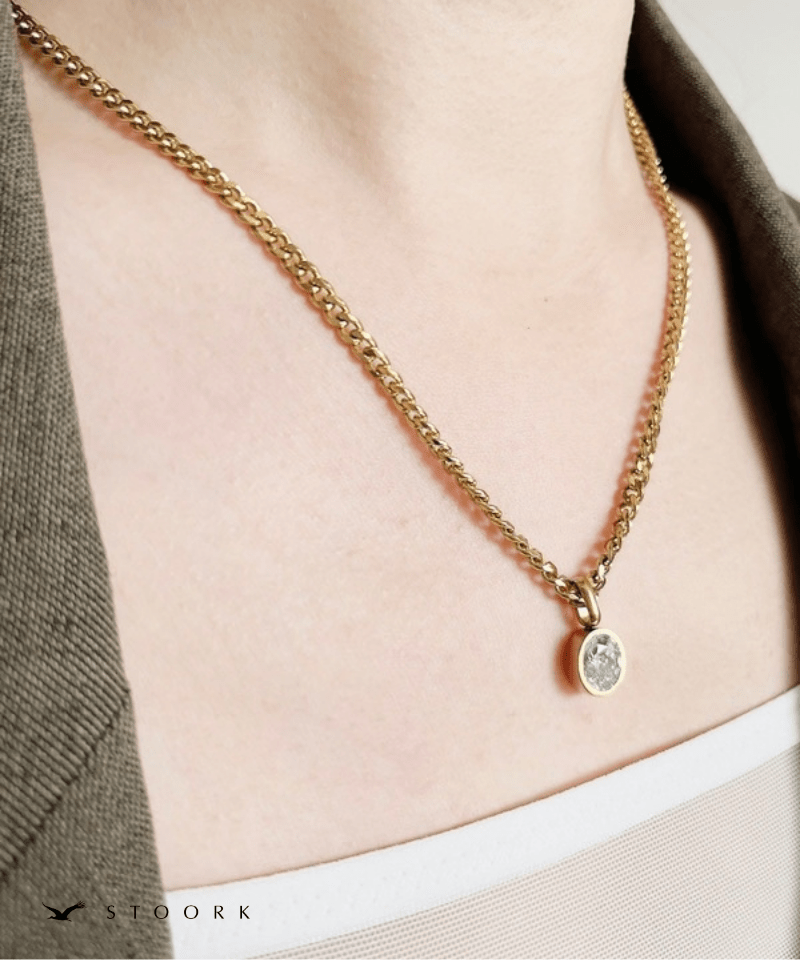 Oval Zirconia Chain Necklace - stoork