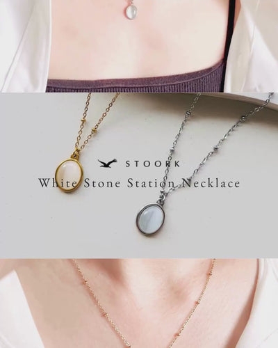 White Stone Station Necklace