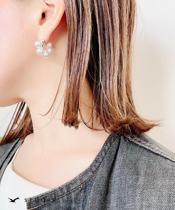 s925 5Pearls Hoop Pierce - stoork