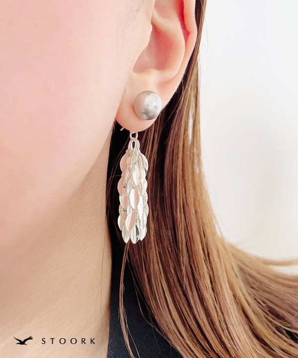 s925 Dark Pearl Leaf Pierce - stoork