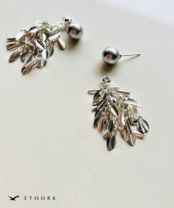 s925 Dark Pearl Leaf Pierce - stoork