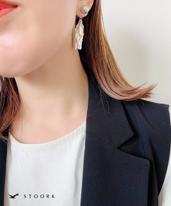 s925 Dark Pearl Leaf Pierce - stoork